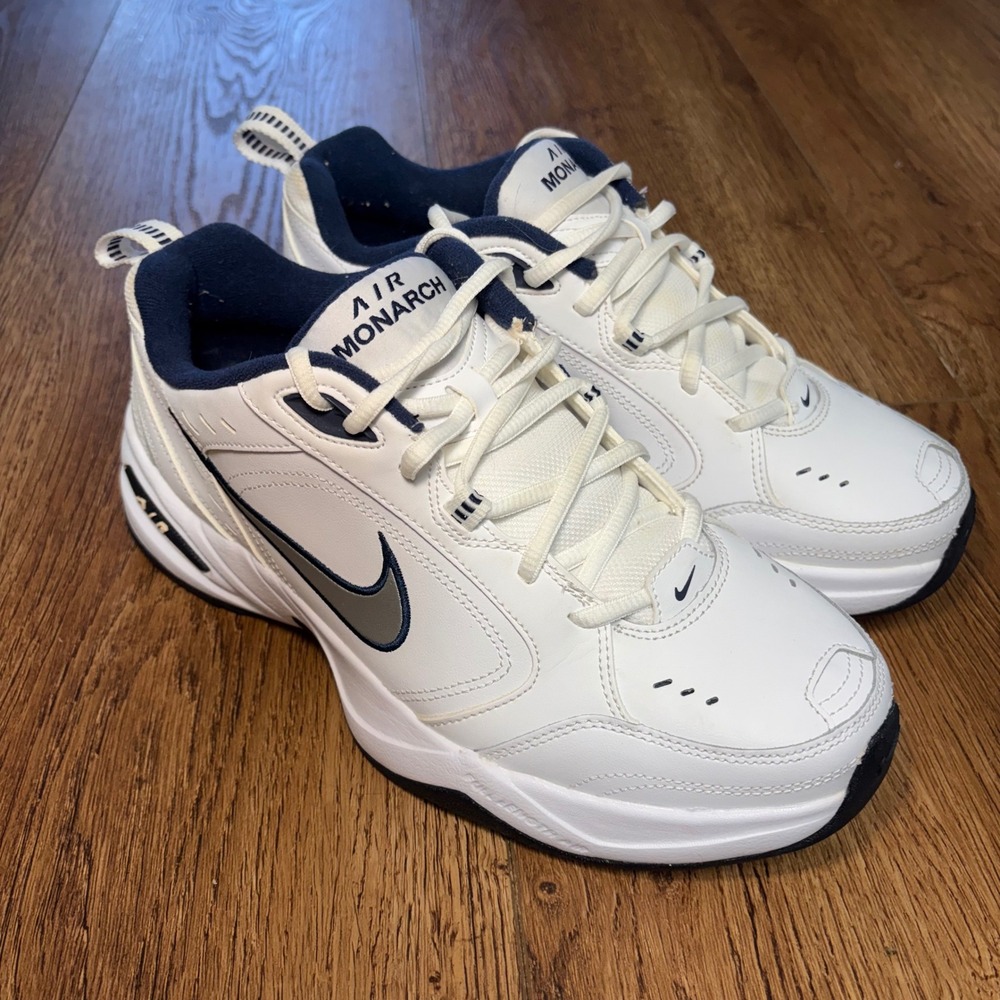 Nike Air Monarch IV White Navy Silver Mens Training Shoes 415445-102 Size 9.5
